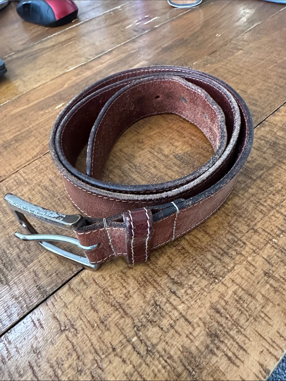 Eddie Bauer Brown Leather Men's Belt with Silver Buckle